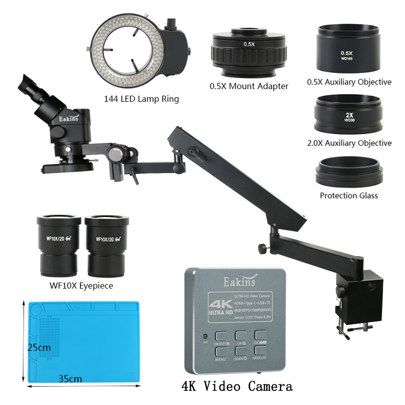 Simul-Focal Industrial Microscope 4K Hdmi - 3.5X 90XArticulating แขนเสา CLAMP ซูม Simul