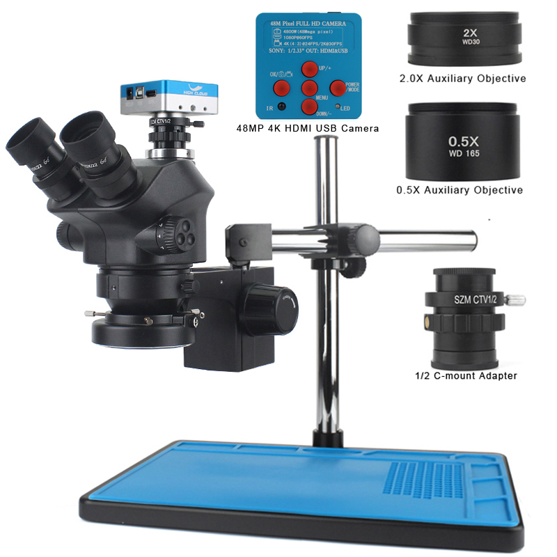 Simul-Focal Industrial Microscope 4K Hdmi - กล้องวิดีโอ 48MP 4K HDMI USB พร้อมกล้องจุลทรรศน์สเตอริโอแบบสามตา