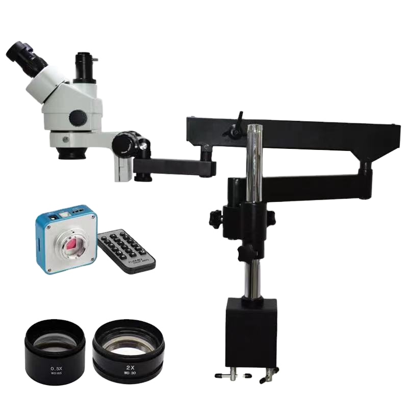 Articulating Arm Boom Stand Microscope - กล้องจุลทรรศน์สเตอริโอแบบสามตา 48MP พร้อมขาตั้งแบบแขนยืดหยุ่นปรับได้ 3.5X-90X