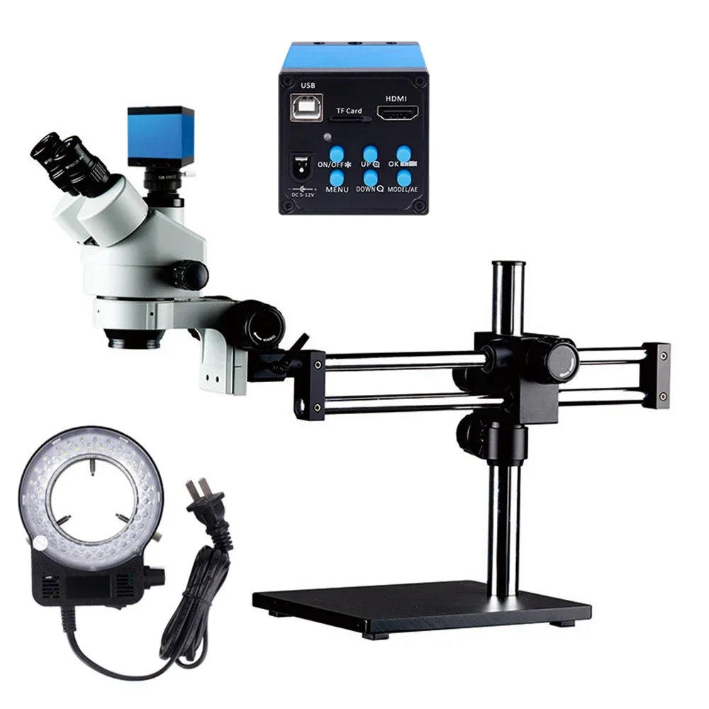 Trinocular Stereo Microscope 7X-45X - กล้องจุลทรรศน์แบบสเตอริโอสามตา 2026/Steady Base Double Boom Stand