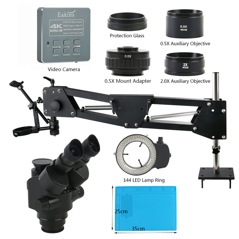 Simul-Focal Industrial Microscope 4K Hdmi - กล้องจุลทรรศน์สเตอริโอสามตาสำหรับอุตสาหกรรมซูม3.5X 90X ซูม4K 1080P กล้องวีดีโอ HDMI
