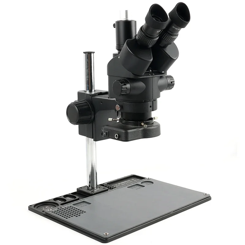 Trinocular Stereo Microscope 7X-45X - 7X- 45X ซูมอุตสาหกรรมซิมูลโฟกัสอลูมิเนียมขาตั้งกล้องจุลทรรศน์สเตอริโอชุดกล้องจุลทรรศน์แบบสามตา + 0.5X 2.0X