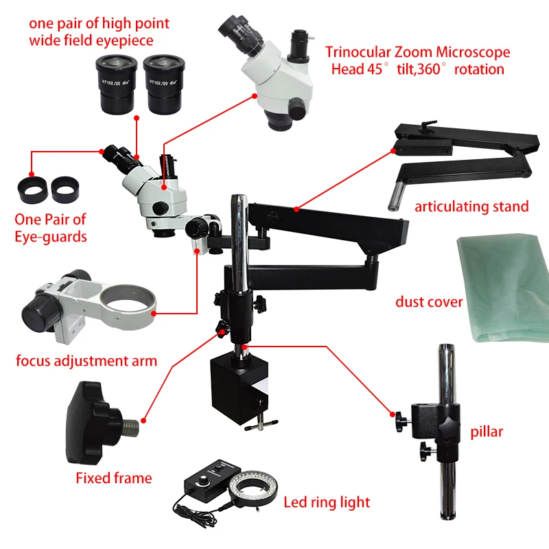 กล้องจุลทรรศน์สเตอริโอแบบสามตา - Articulating Arm Boom Stand Microscope บทวิจารณ์และราคา