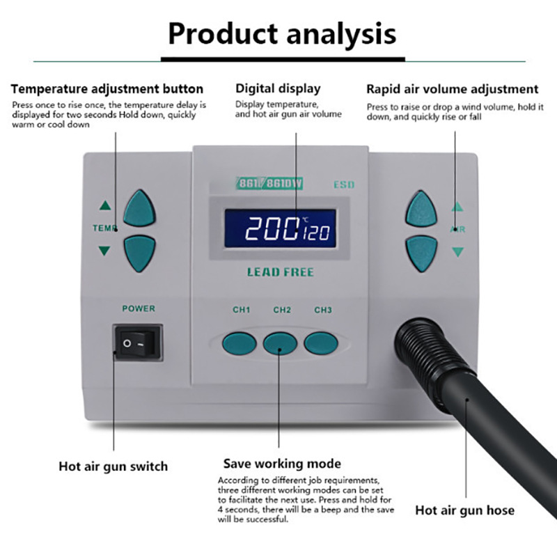 1000W220/110V 861DW HeatGun ตะ - Hot Air Rework Station 861Dw บทวิจารณ์และราคา