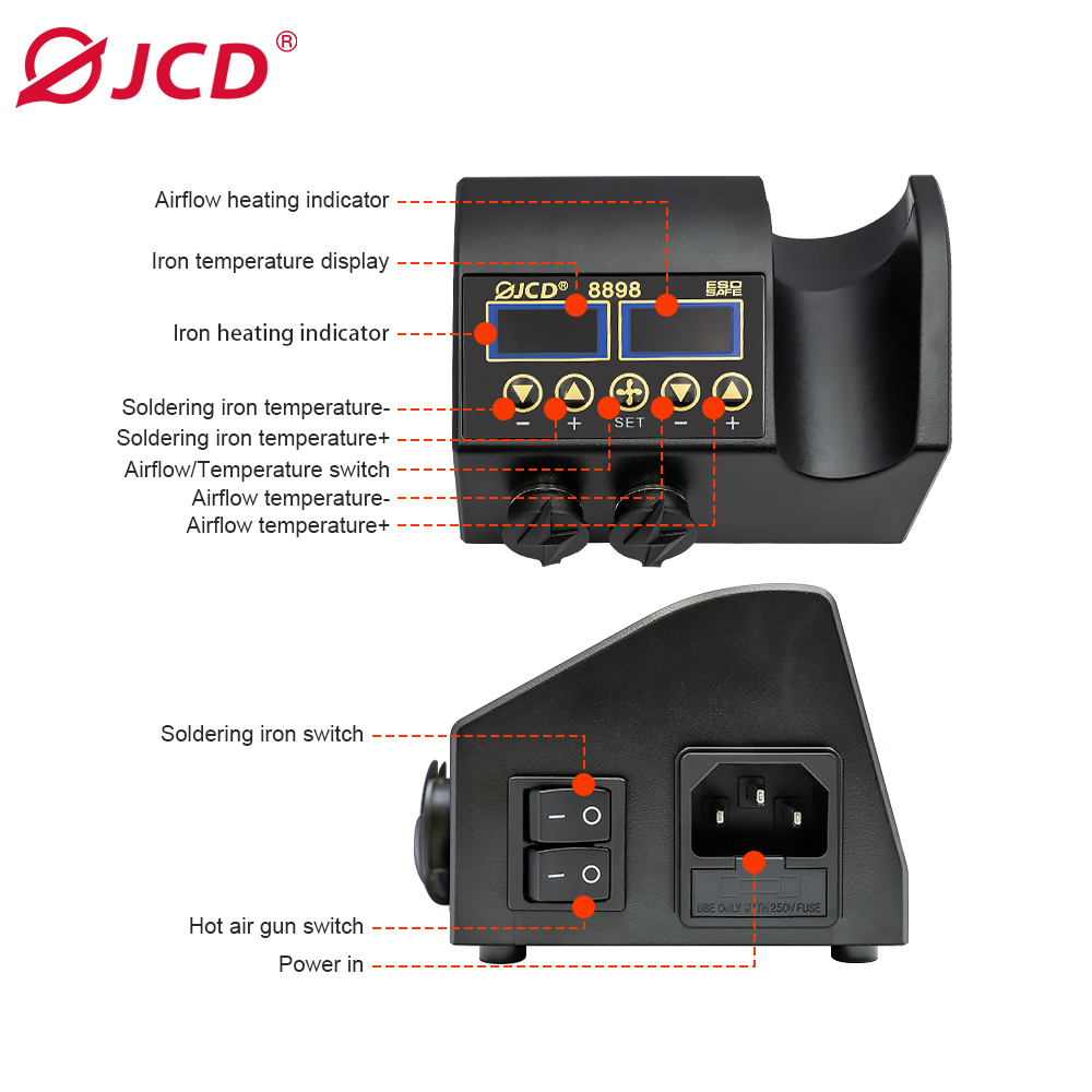 สถานีบัดกรี JCD 8898 750W 2 in - 2 In 1 Soldering Rework Station 750W บทวิจารณ์และราคา