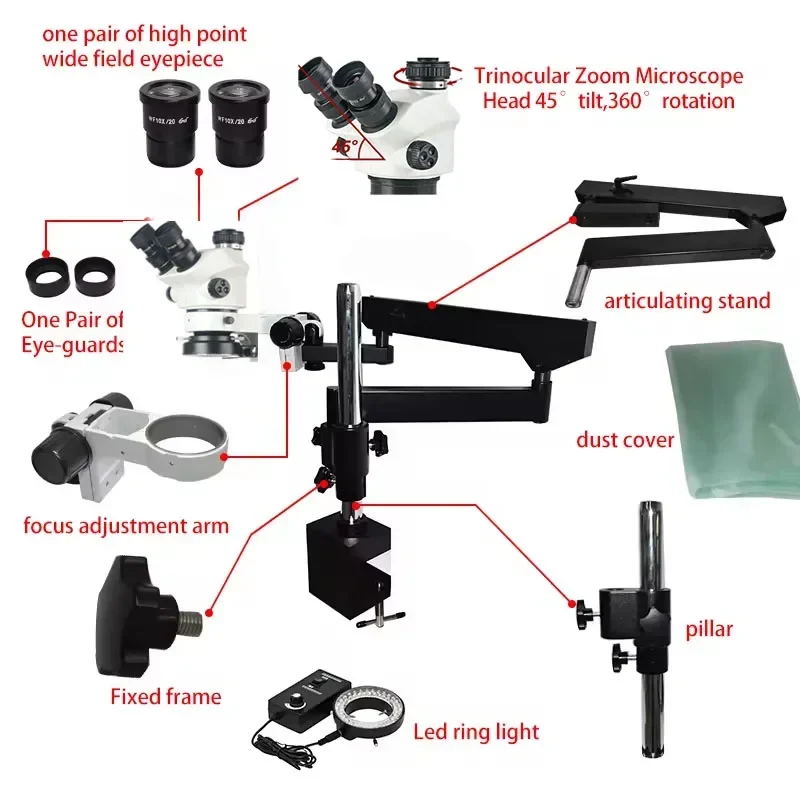 กล้องจุลทรรศน์สเตอริโอแบบสามตา - Articulating Arm Boom Stand Microscope บทวิจารณ์และราคา
