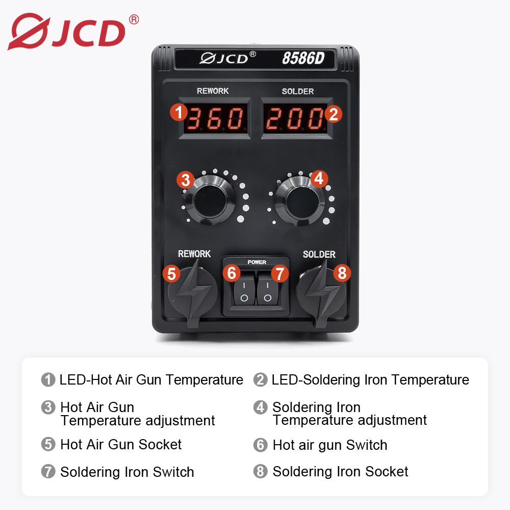 JCD 8586D 2-in-1 สถานีบัดกรี H - 2 In 1 Soldering Rework Station 750W บทวิจารณ์และราคา